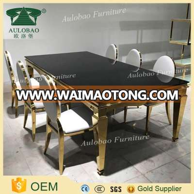 Most popular wedding banquet stainless steel glass dining table