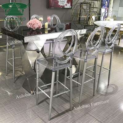 bar furniture mirror glass top metal frame stainless steel high bar table and chairs