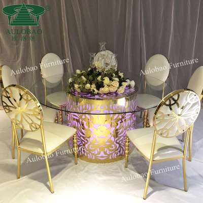 modern design tempered glass top LED light round center wedding table