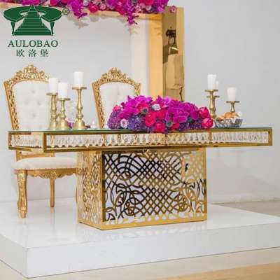 mirror glass top gold stainless steel luxury design dining tables and chairs set