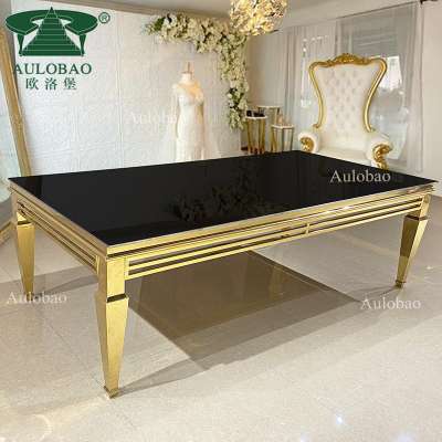 2020 newest modern design long gold stainless steel frame mirror top dinning table set