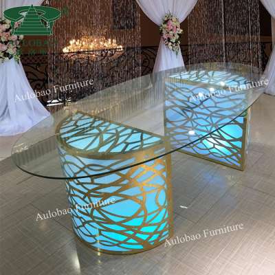 wedding luxury golden metal base 8 seats light up led tables for events