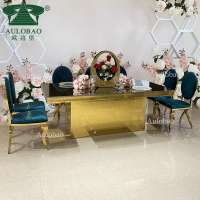 event party and wedding mirror glass top gold metal luxury banquet table chairs