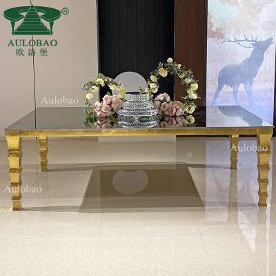 Dining room furniture newest design gold stainless steel dining table with glass top