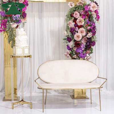 double seat metal frame with fabric wedding sofa for bride and groom