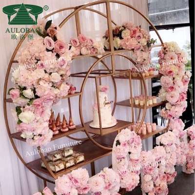 Hot sale round stainless steel metal glass top wine shelf and flower stand