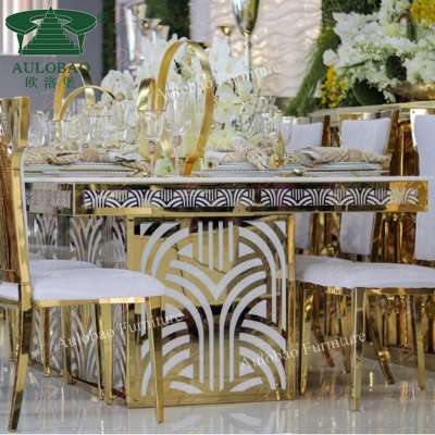 Luxury rectangle gold stainless steel base 16 color led light wedding table