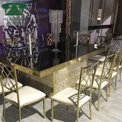 Luxury rectangle glass led dining table and chairs