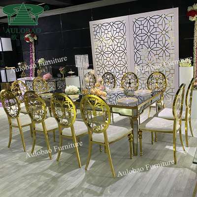 hotel hall design rectangle mirror glass top stainless steel frame wedding table