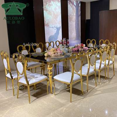 cheap price gold stainless steel leg 12 seats mirror glass top dining table