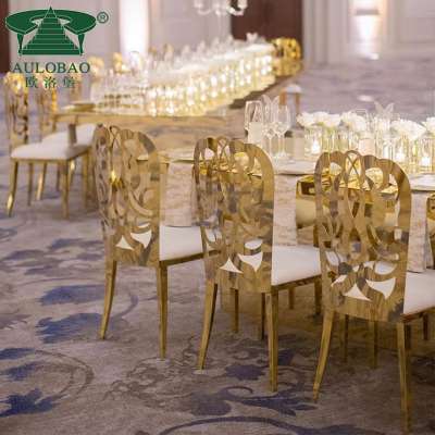 hotel furniture new design carved back golden stainless steel wedding banquet chair